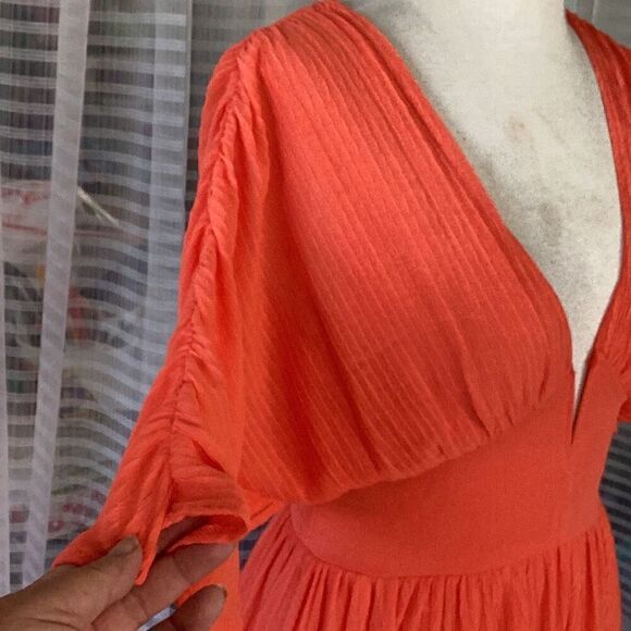 Flying Tomato Women’s Small “You Found My Heart” Orange Woven Maxi Dress - Picture 6 of 8